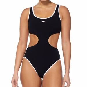 Reebok Cutout Piping Trim Tank One Piece swimsuit black white - L